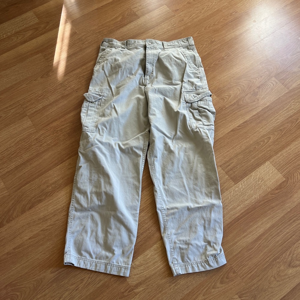 Old Navy Mens Khaki Cargo Pants 38x32 fits 37x31 Tan Relaxed Workwear Utility